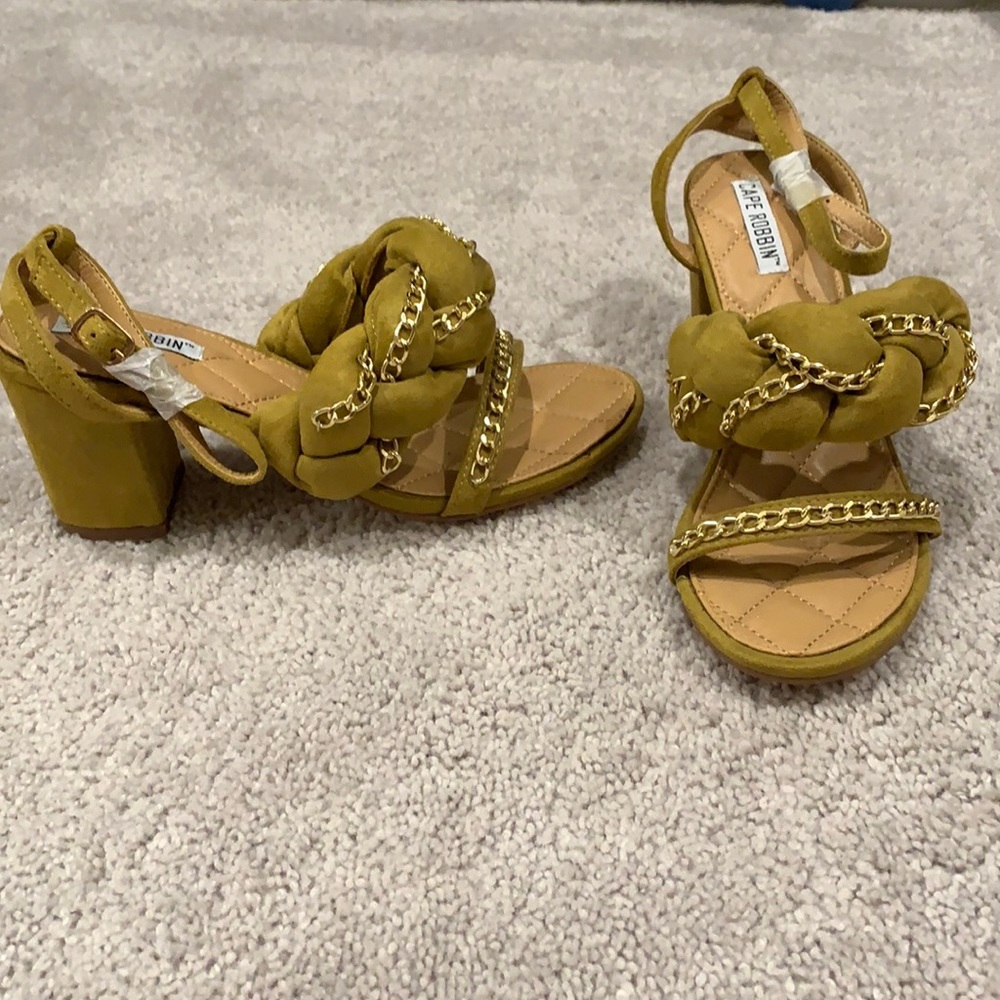 Olive green 1 inch chunky heel sandals